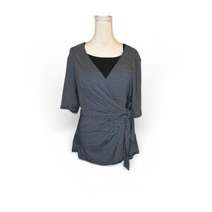 Lands End Dark Navy and White Striped Wrap Top